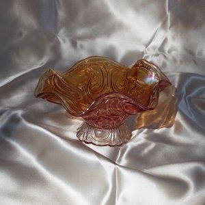 Vintage scalloped carnival glass tray